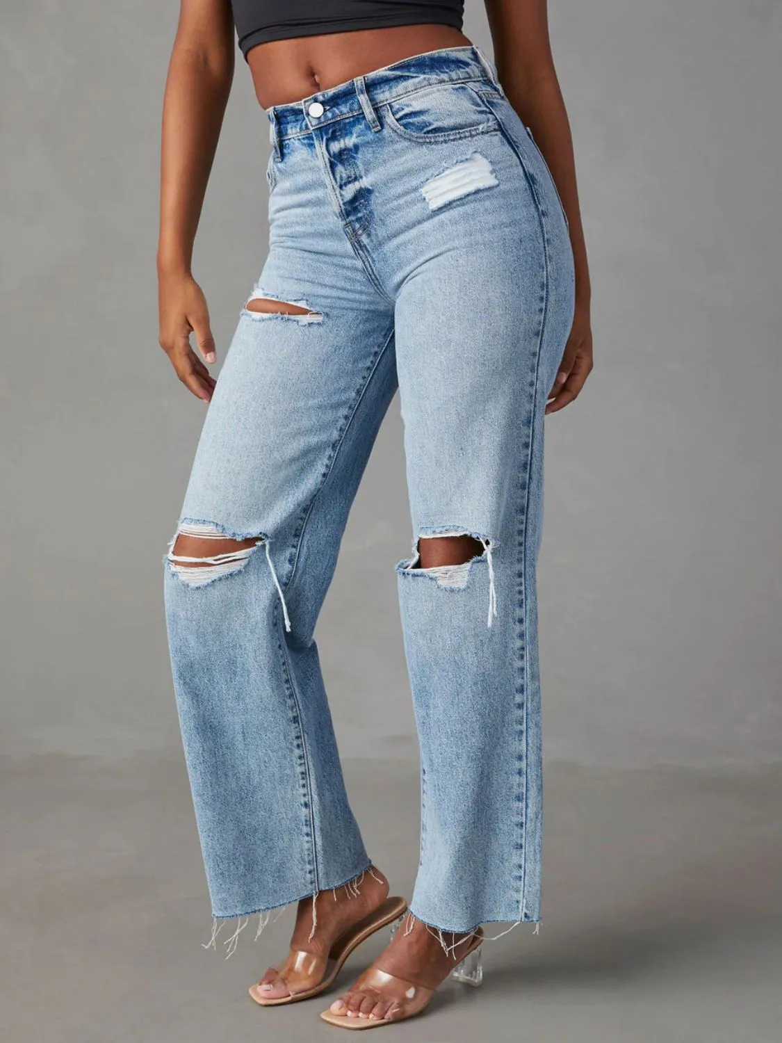 Distressed Straight Leg Jeans with Pockets sold by Charming Charlie product image thumbnail 3