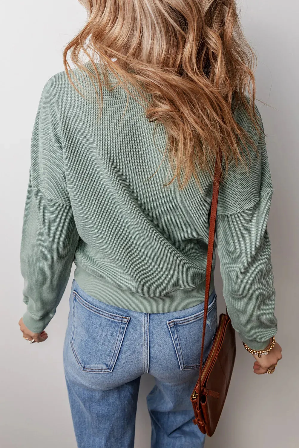 Waffle-Knit Long Sleeve Dropped Shoulder Top sold by Charming Charlie product image thumbnail 2