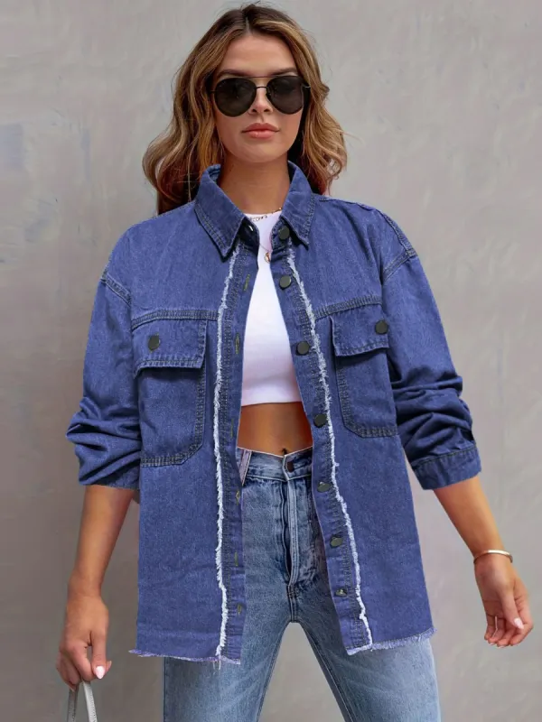 Pocketed Collared Neck Long Sleeve Denim Shirt sold by Charming Charlie