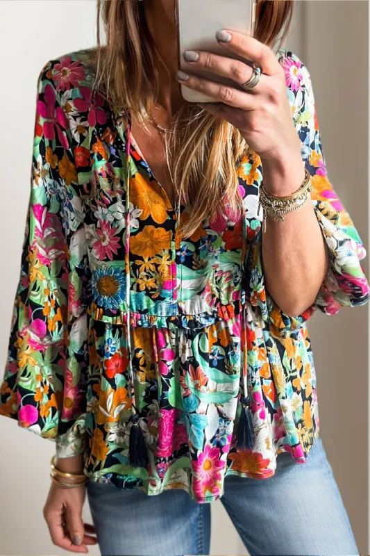 Printed Tie Neck Long Sleeve Blouse sold by Charming Charlie