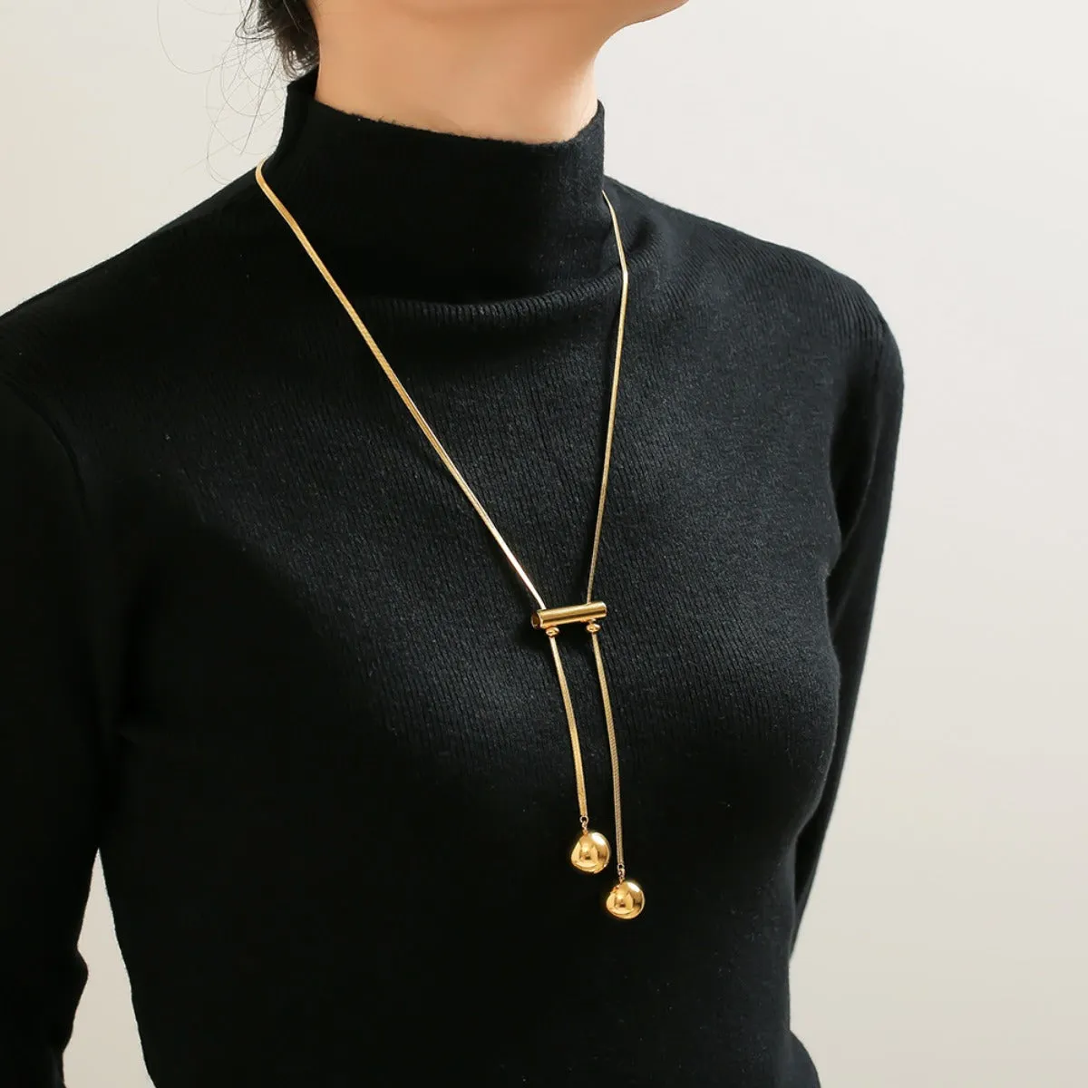 18K Gold-Plated Titanium Steel Hollow Bead Necklace sold by Charming Charlie