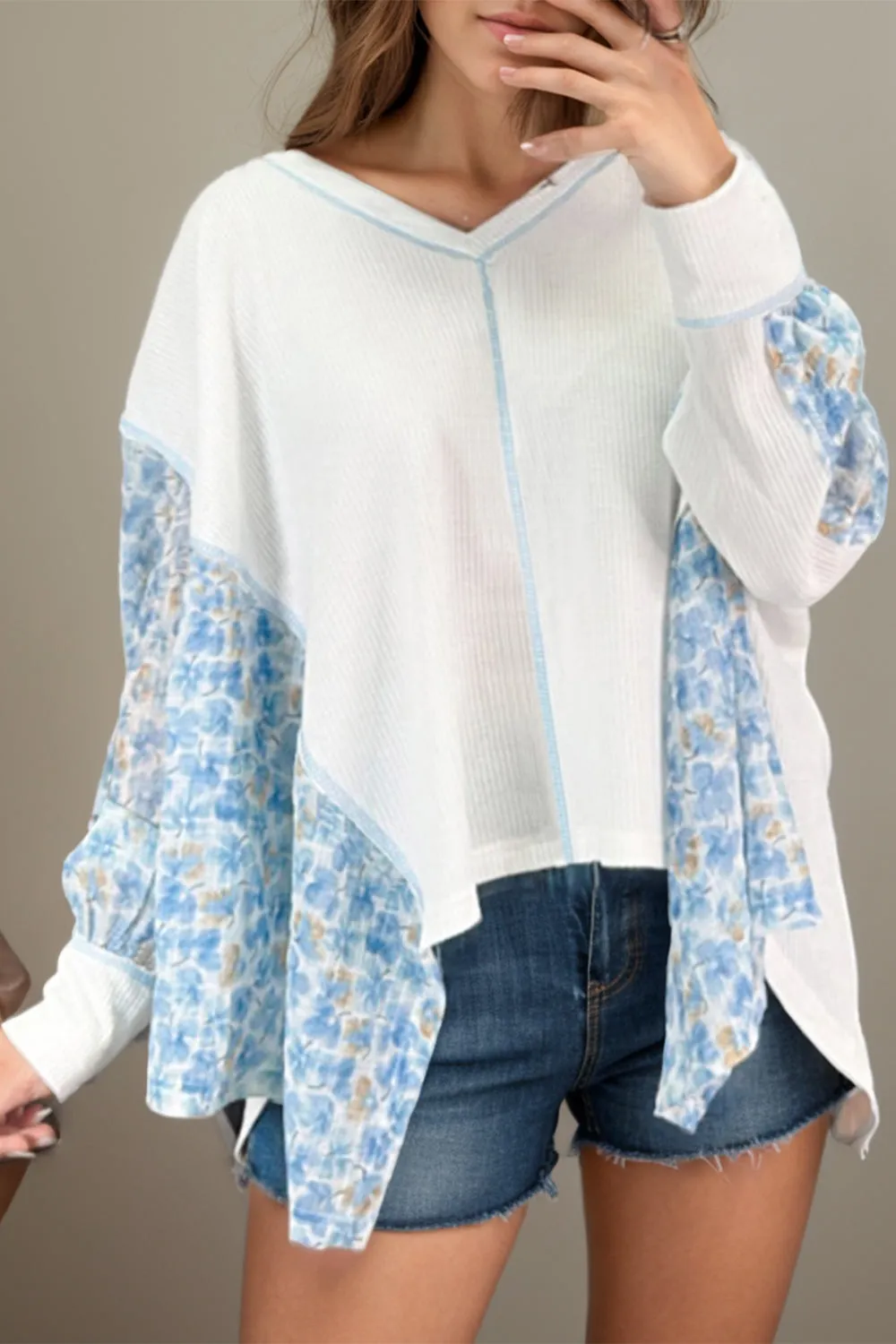 Printed V-Neck Long Sleeve Blouse sold by Charming Charlie