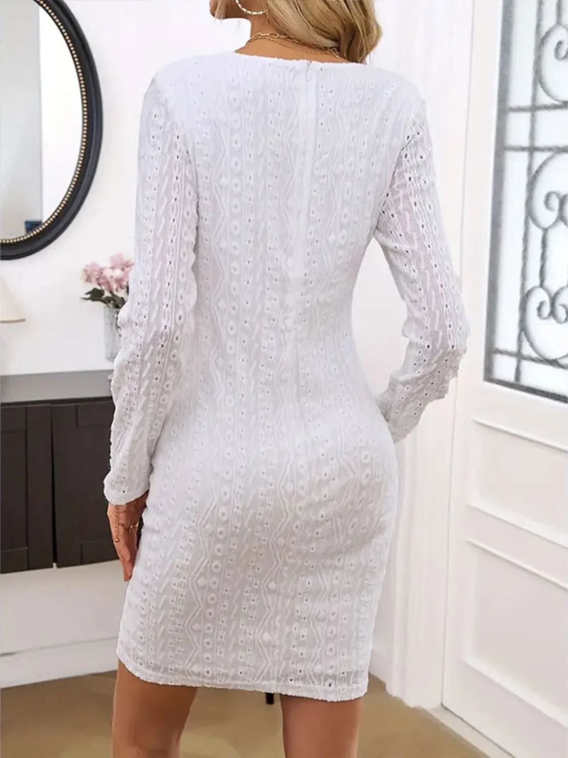 Lace Detail Round Neck Long Sleeve Mini Dress sold by Charming Charlie product image thumbnail 2
