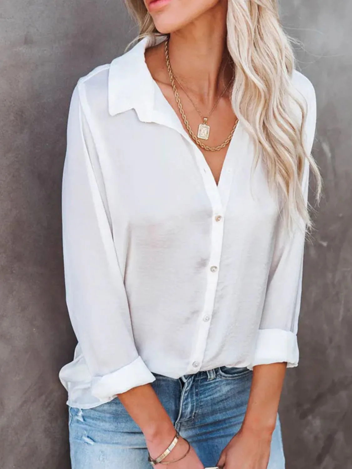 Button Down Collared Neck Long Sleeve Shirt sold by Charming Charlie product image thumbnail 2