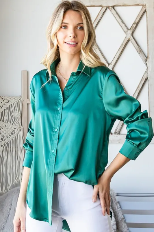 First Love Satin Long Sleeve Button Down Shirt sold by Charming Charlie