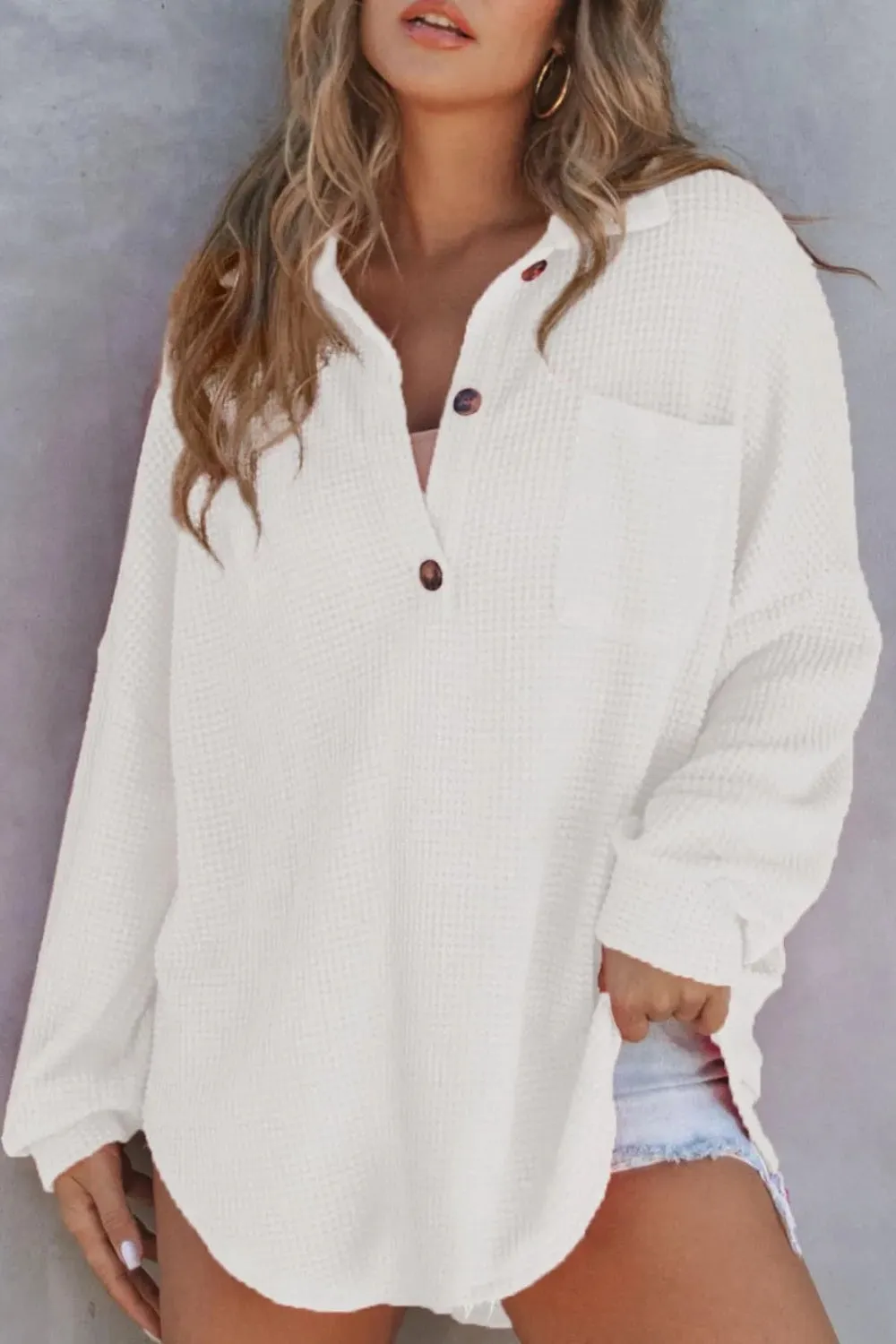 Half Button Long Sleeve Sweatshirt sold by Charming Charlie product image thumbnail 4