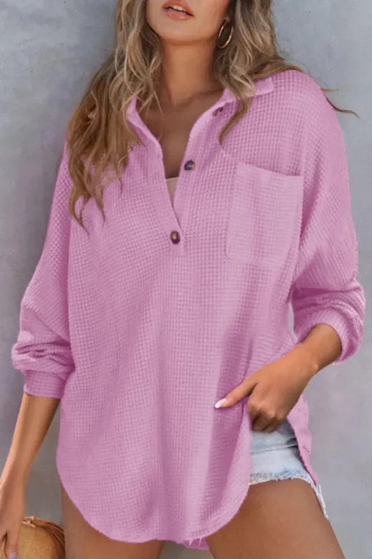 Half Button Long Sleeve Sweatshirt sold by Charming Charlie