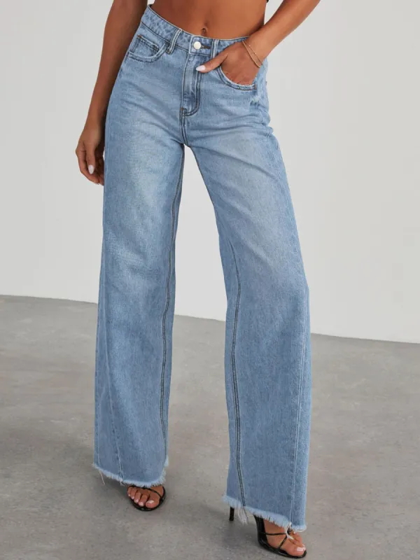 Raw Hem Wide Leg Jeans with Pockets sold by Charming Charlie