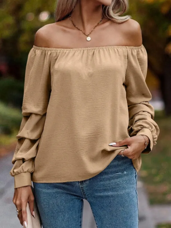 Ruched Off-Shoulder Long Sleeve Blouse sold by Charming Charlie