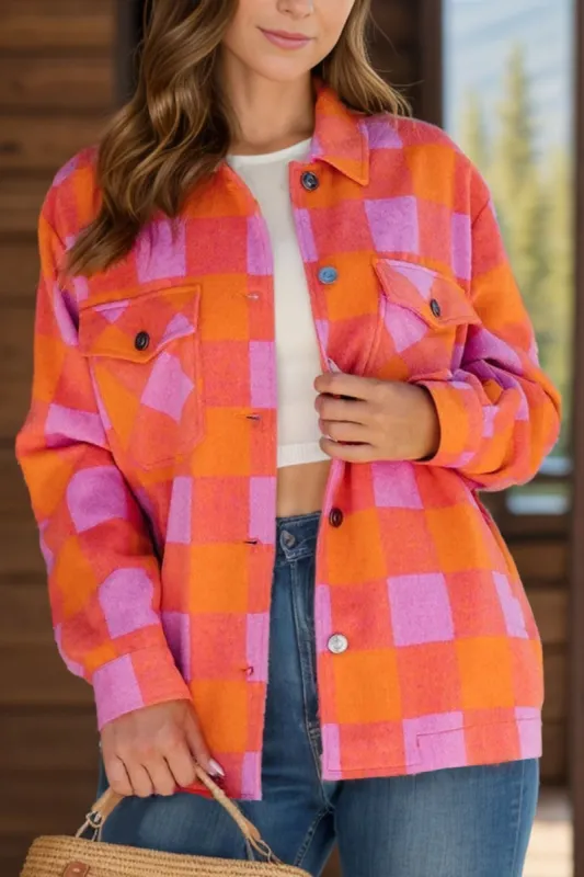 Color Block Plaid Button Up Long Sleeve Jacket sold by Charming Charlie