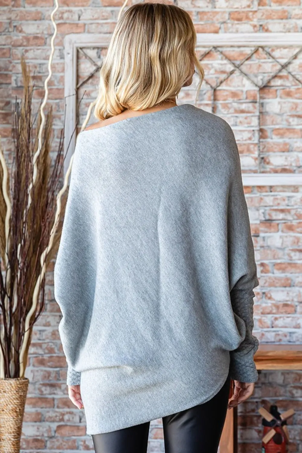 First Love Full Size Asymmetrical Hem Dolman Sleeve Sweater sold by Charming Charlie product image thumbnail 2