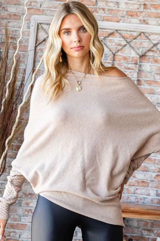 First Love Full Size Asymmetrical Hem Dolman Sleeve Sweater sold by Charming Charlie