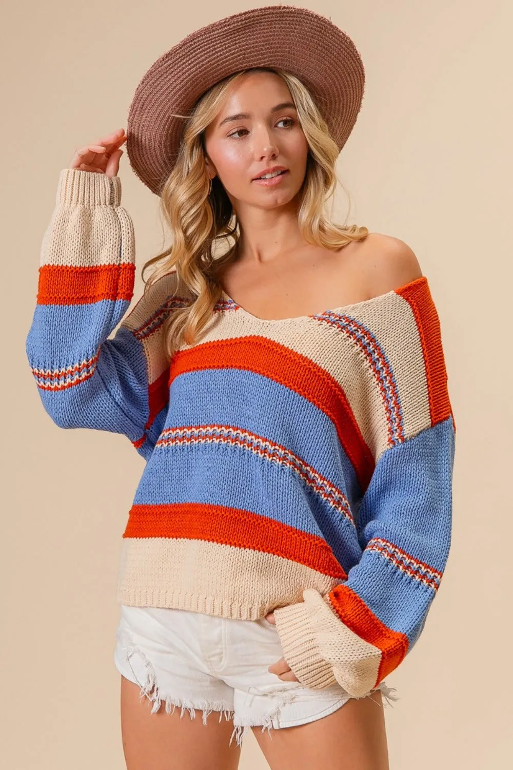 BiBi Multi Color Stripe Scoop Neck Sweater sold by Charming Charlie