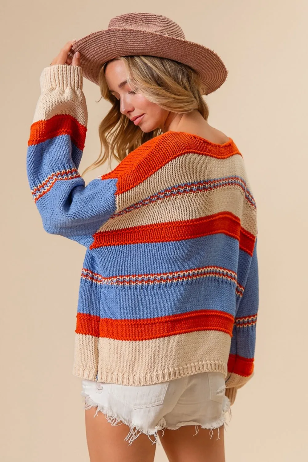 BiBi Multi Color Stripe Scoop Neck Sweater sold by Charming Charlie product image thumbnail 2