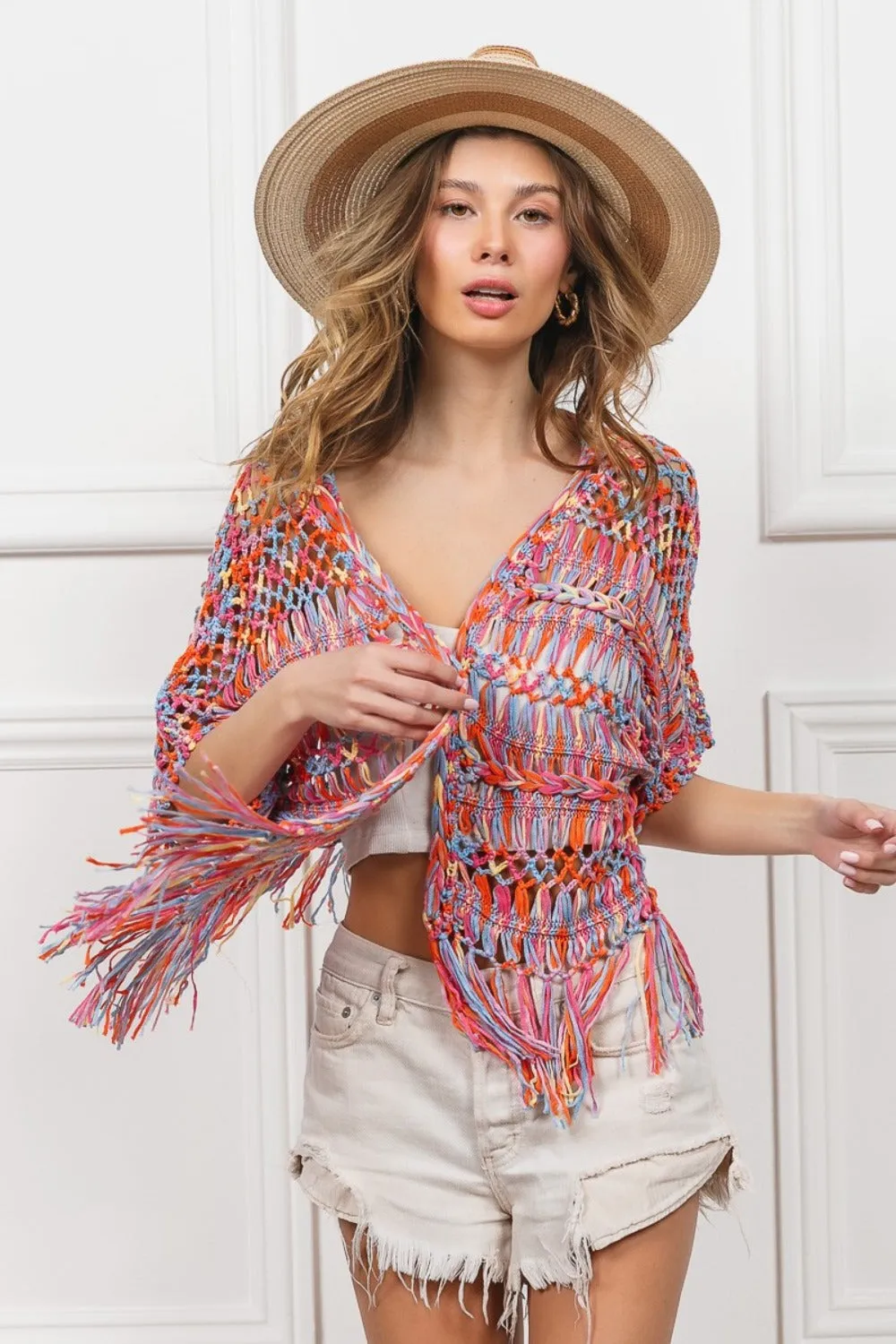 BiBi Open Front Fringed Crop Knit Cardigan sold by Charming Charlie product image thumbnail 5
