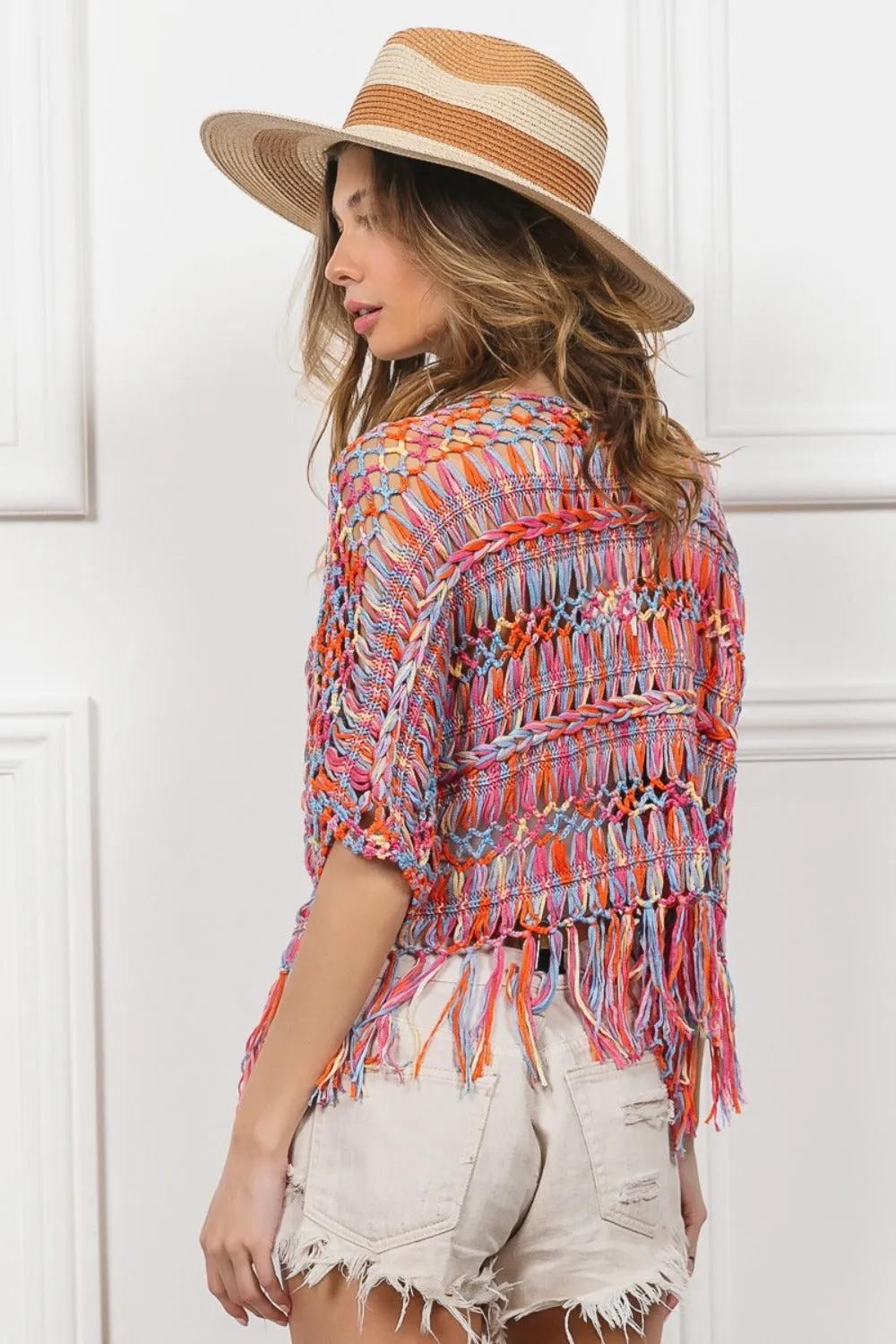 BiBi Open Front Fringed Crop Knit Cardigan sold by Charming Charlie product image thumbnail 2