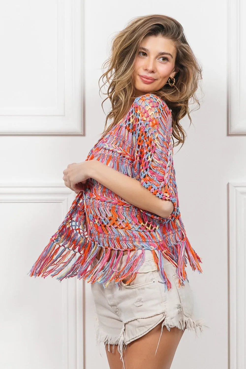 BiBi Open Front Fringed Crop Knit Cardigan sold by Charming Charlie product image thumbnail 3