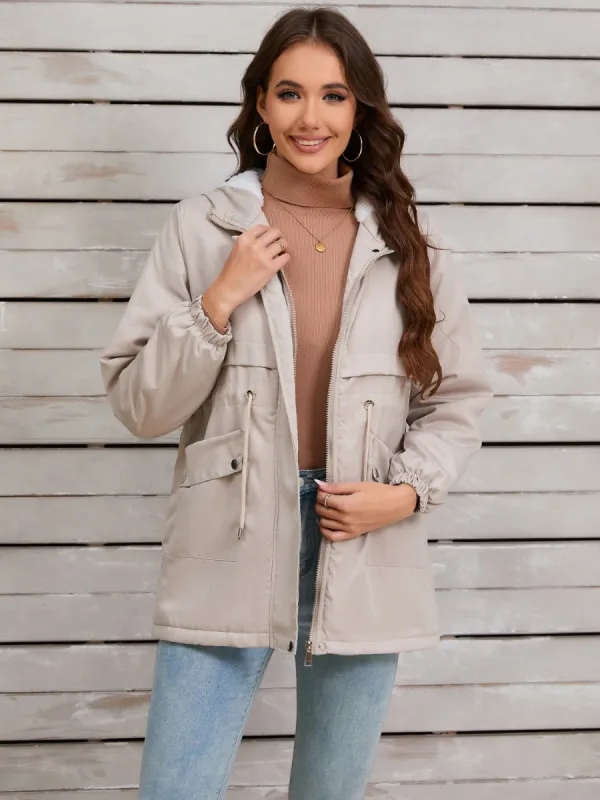 Drawstring Long Sleeve Hooded Jacket sold by Charming Charlie