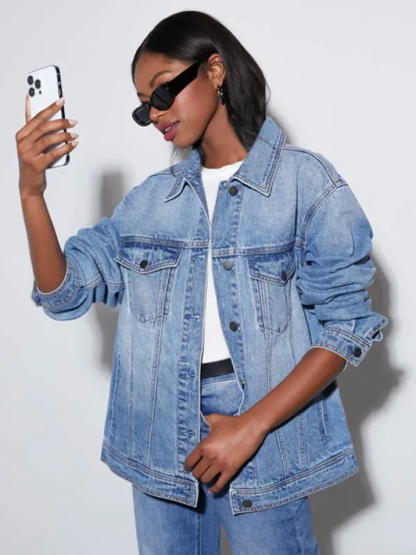 Button Up Collared Neck Denim Jacket sold by Charming Charlie