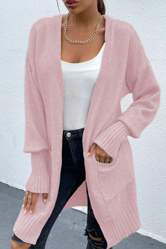 Shiny Open Front Dropped Shoulder Pocketed Cardigan sold by Charming Charlie
