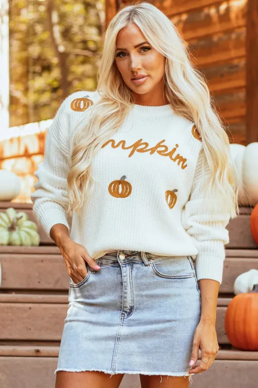 Pumpkin Embroidery Long Sleeve Sweater sold by Charming Charlie