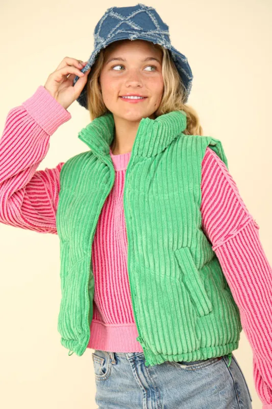 VERY J Zip Up Padded Corduroy Puffer Vest sold by Charming Charlie