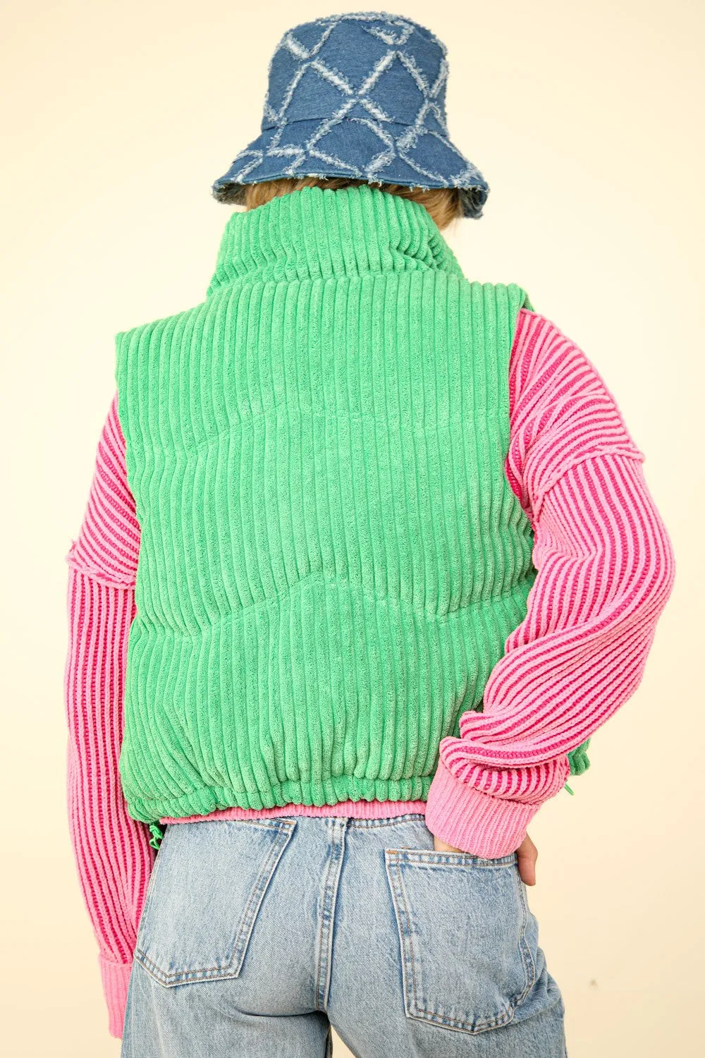 VERY J Zip Up Padded Corduroy Puffer Vest sold by Charming Charlie product image thumbnail 2