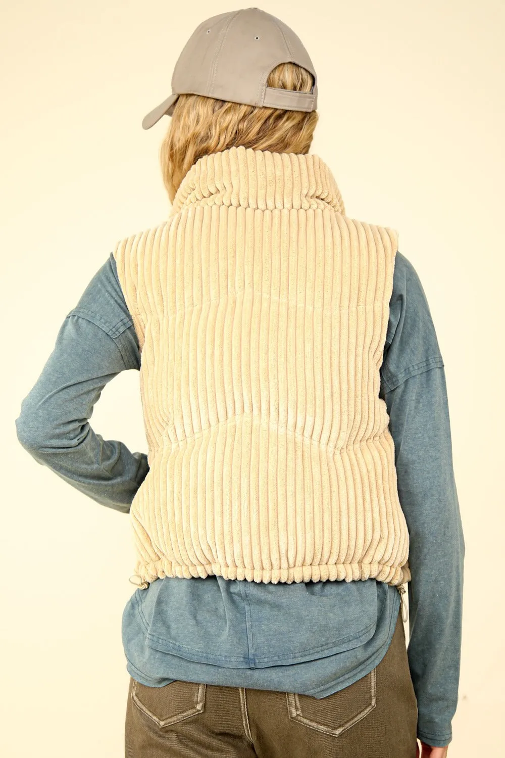 VERY J Zip Up Padded Corduroy Puffer Vest sold by Charming Charlie product image thumbnail 2