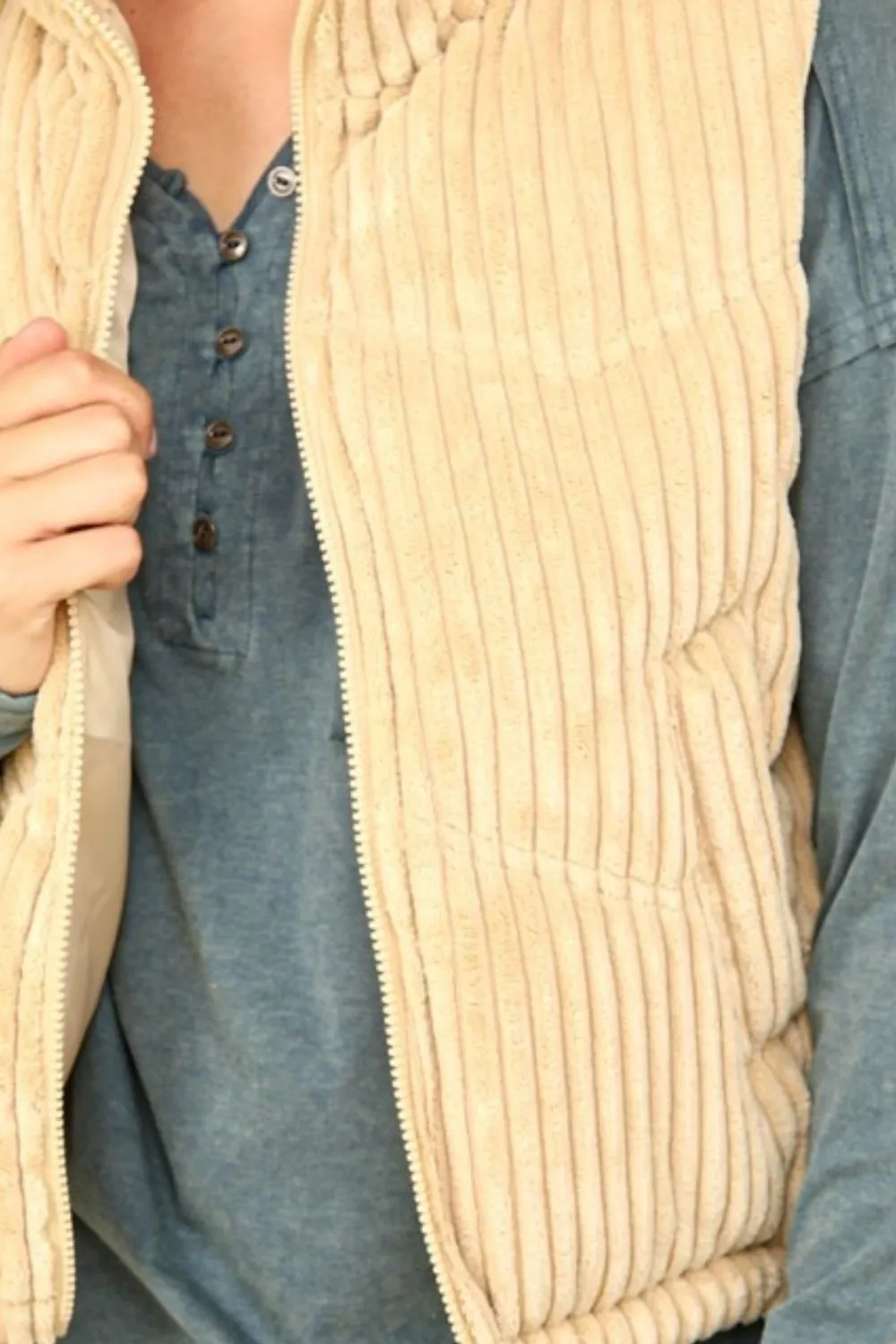 VERY J Zip Up Padded Corduroy Puffer Vest sold by Charming Charlie product image thumbnail 3