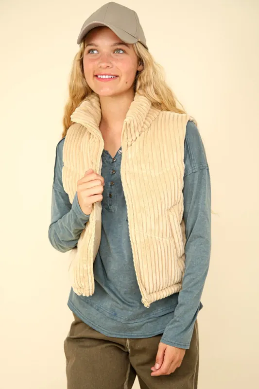 VERY J Zip Up Padded Corduroy Puffer Vest sold by Charming Charlie
