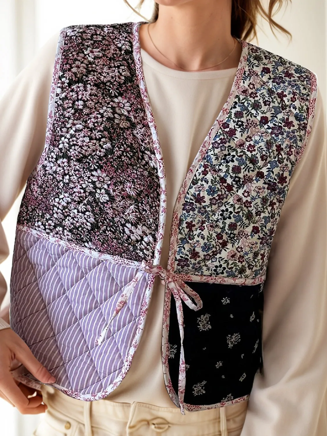 Tied Patchwork V-Neck Vest Coat sold by Charming Charlie