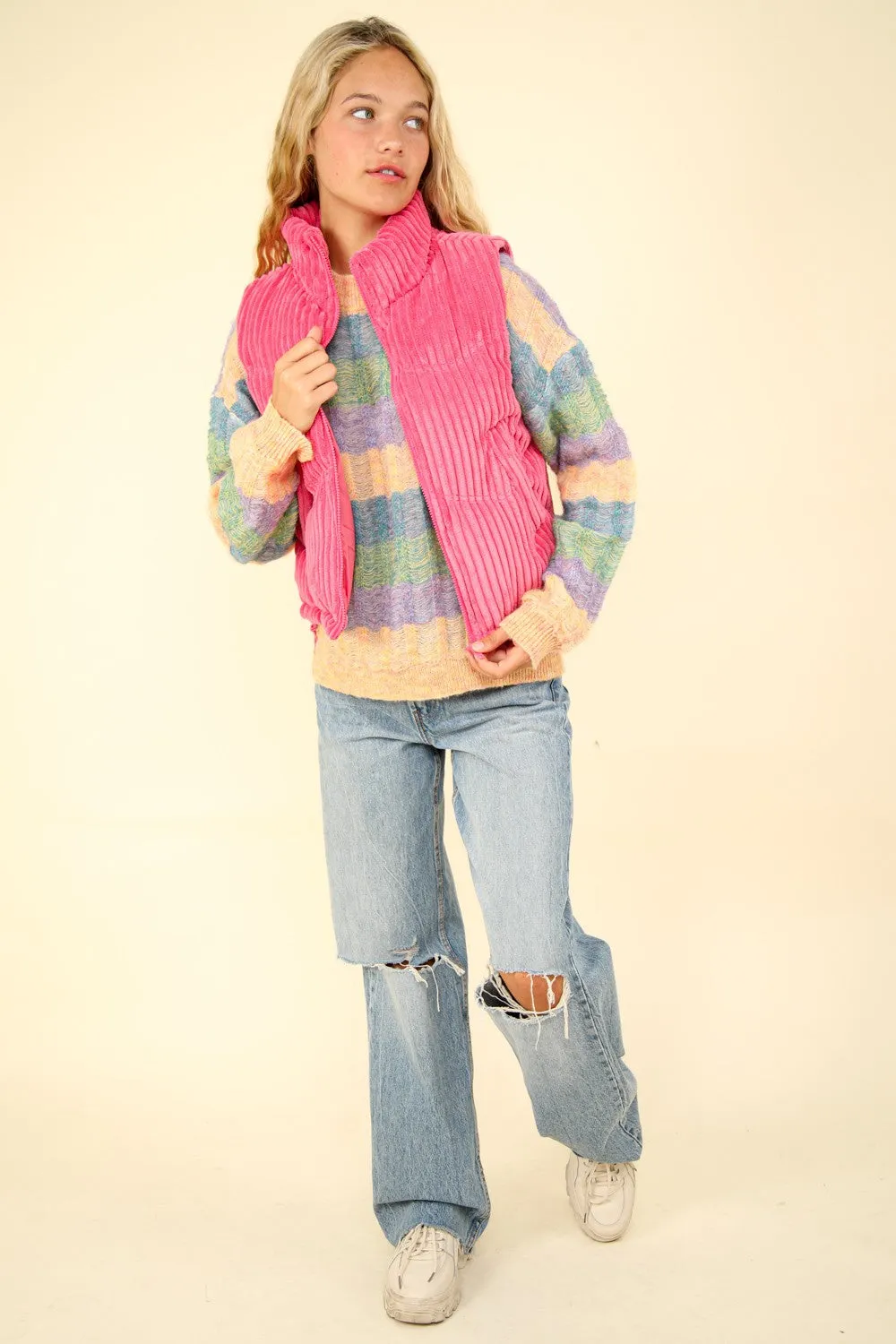 VERY J Zip Up Padded Corduroy Puffer Vest sold by Charming Charlie product image thumbnail 4