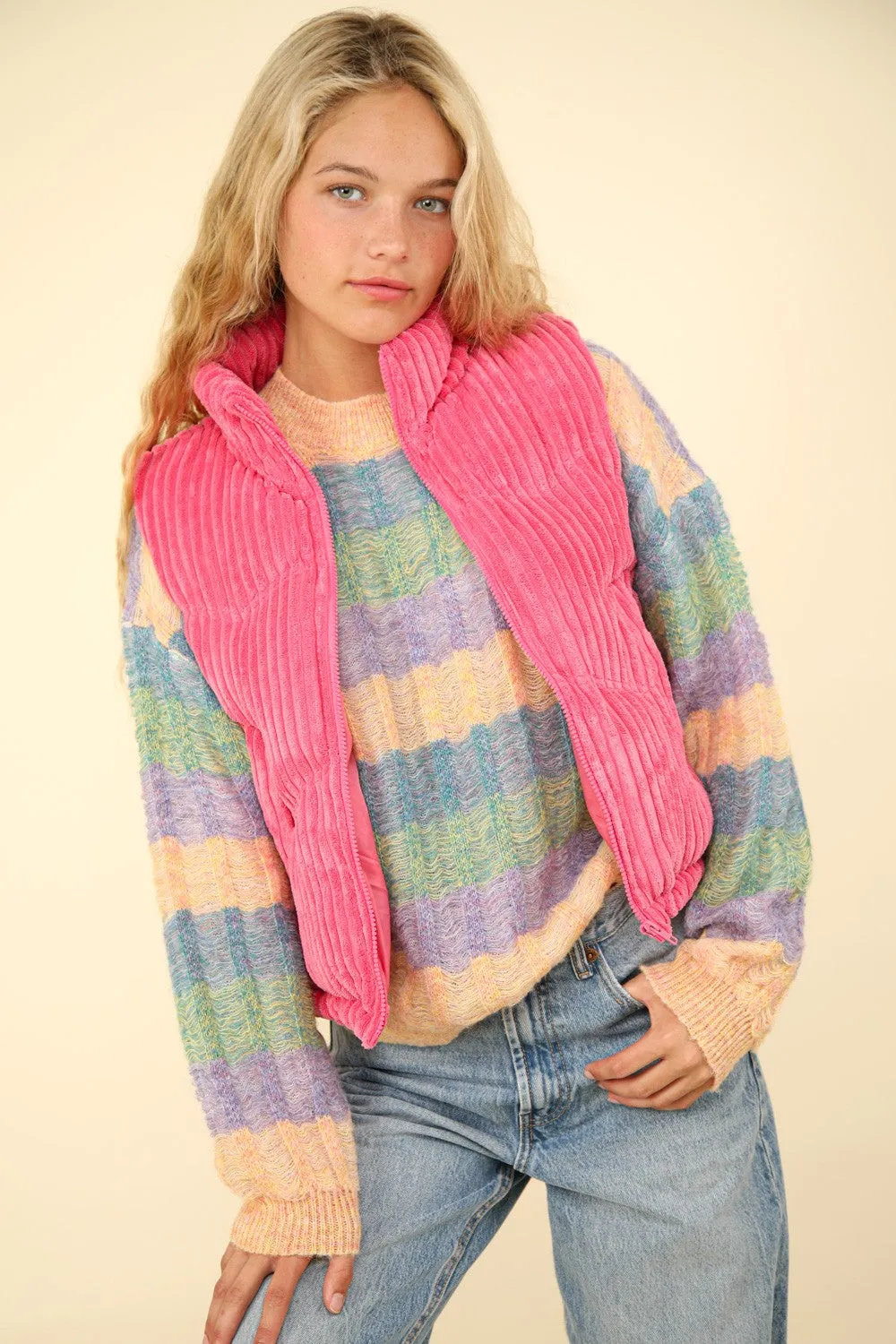 VERY J Zip Up Padded Corduroy Puffer Vest sold by Charming Charlie