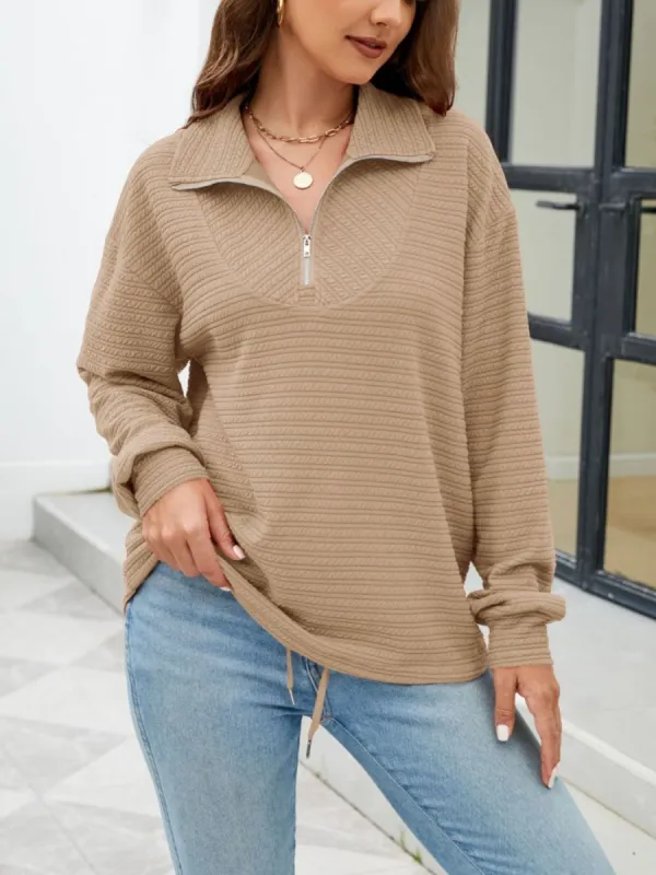 Textured Quarter Zip Long Sleeve Sweatshirt sold by Charming Charlie