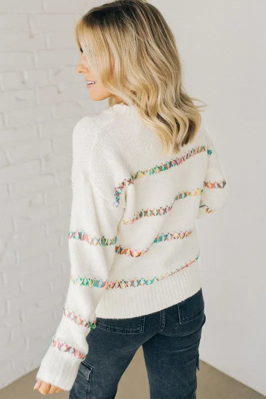 White Crossed Stitch Drop Shoulder Sweater sold by Charming Charlie product image thumbnail 5