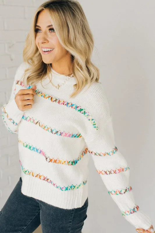 White Crossed Stitch Drop Shoulder Sweater sold by Charming Charlie product image thumbnail 3
