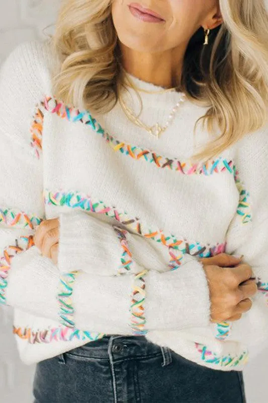 White Crossed Stitch Drop Shoulder Sweater sold by Charming Charlie product image thumbnail 4