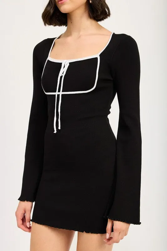 LETTUCE HEM MINI DRESS WITH FRONT TIE sold by Charming Charlie product image thumbnail 2