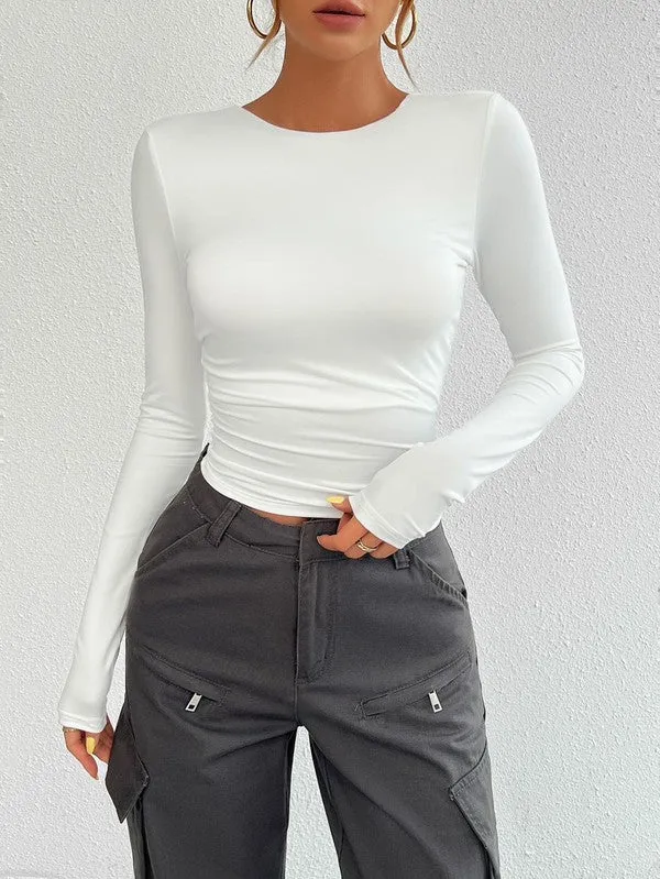 Long sleeve crop top with open back sold by Charming Charlie product image thumbnail 4