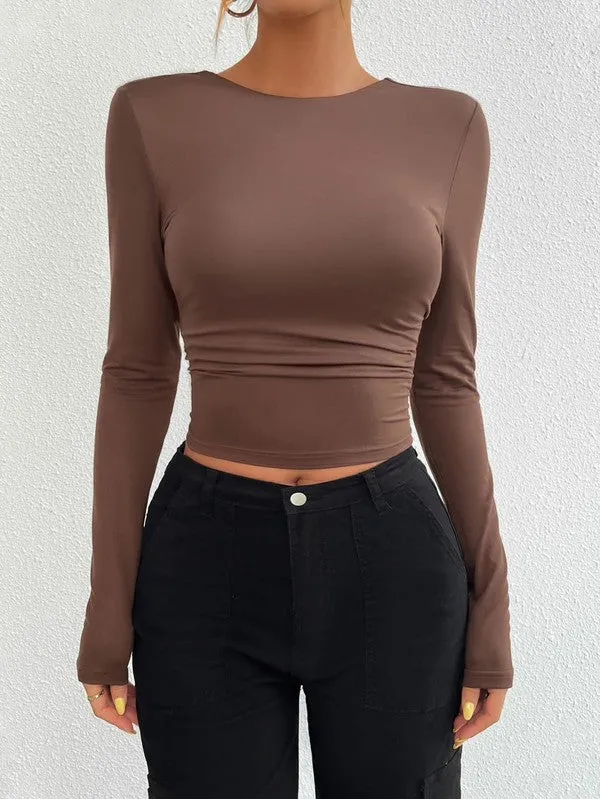 Long sleeve crop top with open back sold by Charming Charlie product image thumbnail 3