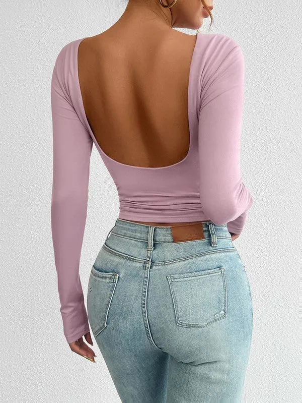 Long sleeve crop top with open back sold by Charming Charlie product image thumbnail 2
