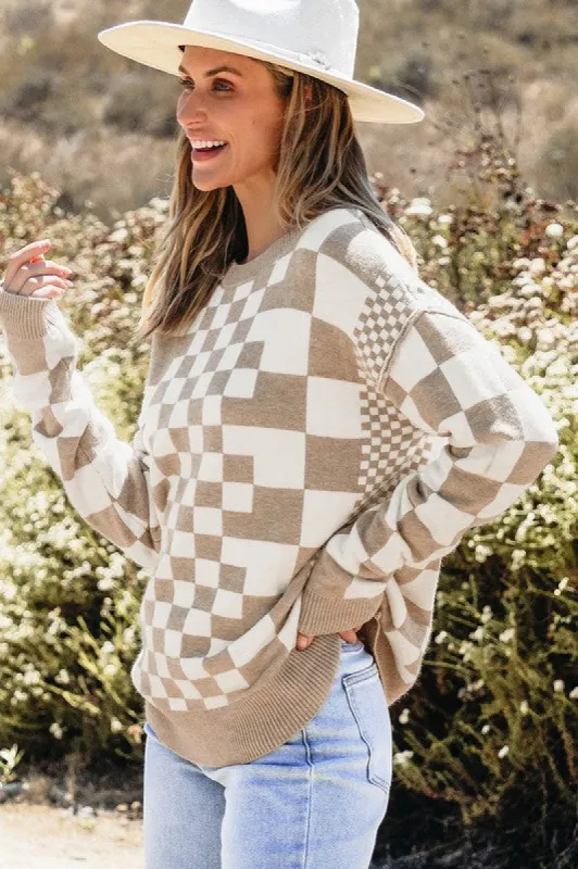 Checkered Print Drop Shoulder Round Neck Sweater sold by Charming Charlie