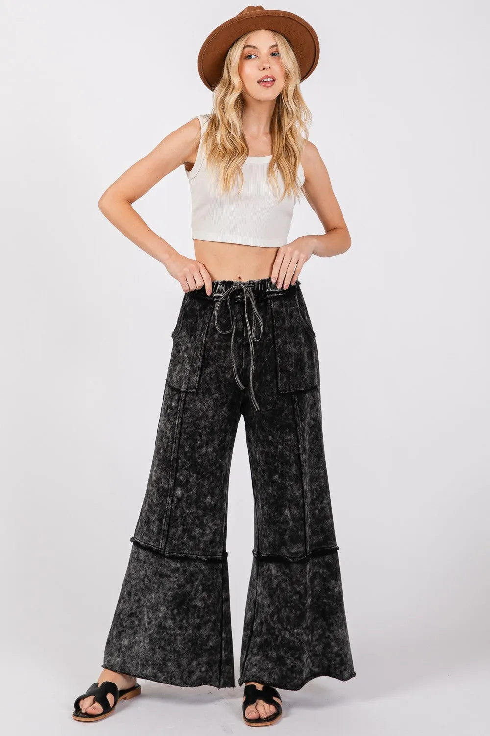 SAGE + FIG Mineral Washed Terry Wide Leg Pants sold by Charming Charlie