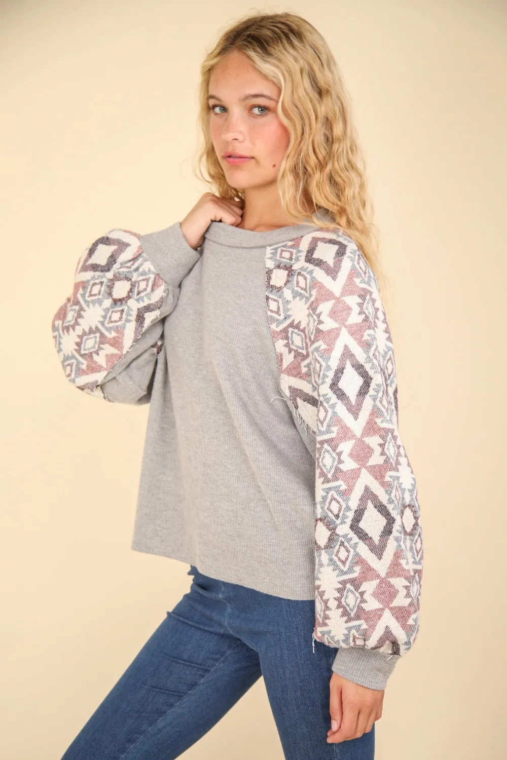 VERY J Printed Long Sleeve Round Neck Knit Top sold by Charming Charlie product image thumbnail 3