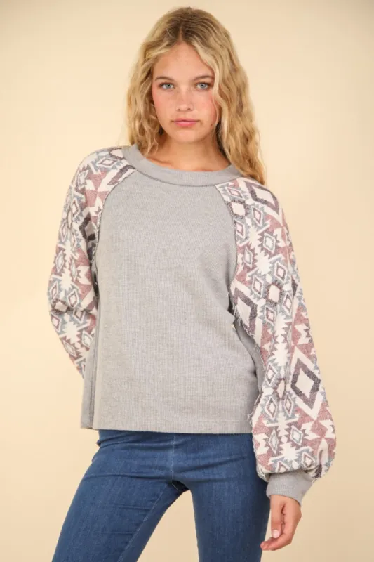 VERY J Printed Long Sleeve Round Neck Knit Top sold by Charming Charlie