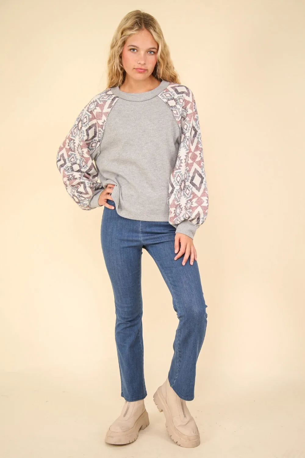 VERY J Printed Long Sleeve Round Neck Knit Top sold by Charming Charlie product image thumbnail 5