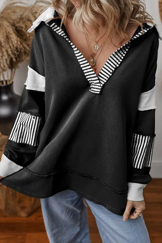 Striped Colorblock Patchwork Collar Sweatshirt sold by Charming Charlie product image thumbnail 3