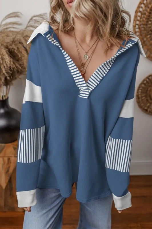 Striped Colorblock Patchwork Collar Sweatshirt sold by Charming Charlie