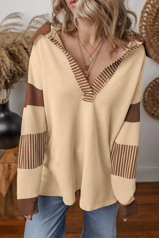 Striped Colorblock Patchwork Collar Sweatshirt sold by Charming Charlie product image thumbnail 2