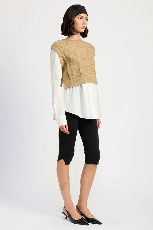 CABLE TWO FER SWEATER TOP sold by Charming Charlie product image thumbnail 5